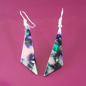 Marble green blue white triangle earrings dangle